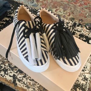 Loeffler Randall - Logan sneakers, size 6.5. Striped sneakers w/ black tassels